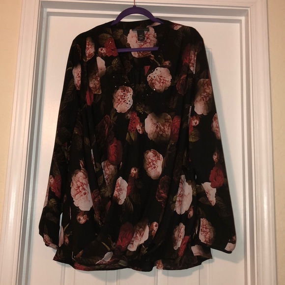 Lane Bryant Black and Floral Print Blouse - Picture 1 of 3